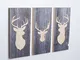 WOODS, set di 3 quadri da parete con motivo cervo, decorazione da parete in legno fatto a...