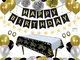 Decorazioni per Feste di Compleanno Kit Nero Oro - Striscioni di HAPPY BIRTHDAY Coriandoli...