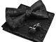 Alizeal Uomo Paisley Bow Tie, Hanky e Gemelli Set (Nero) (Taglia: Una taglia)