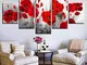 Poouoooy Quadro su Tela Wall Art 5 murales HD Romantico Papavero Dipinto Fiore Rosso Poste...