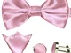 GASSANI Set Papillon Uomo 3 Pezzi Rosa, Papillon Matrimonio, Pochette Taschino, Gemelli, C...