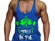 Alivebody Canotta Palestra Uomo Bodybuilding Senza Maniche Stringer Veste Cotone Blu M
