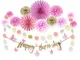 Easy Joy Decorazione Rosa per Compleanno, Banner Happy Birthday con Farfalla di Carta, Dec...