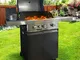 BAKAJI Barbecue a Gas e Pietra Lavica 3 Fuochi Bruciatori 9kw Griglia 59x40cm con Piano d'...