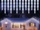 Geemoo Luci Natale Esterno,Tenda di luci LED con 20 Ghiaccioli, 90 LED Tenda Luminosa Bian...