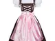 Gaudi-Leathers Bavarese Dirndl Set Marrone con Rosa 3 Pezzi Costume Tipico Tirolese per Ok...