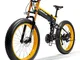 LANKELEISI T750Plus 27 Speed 1000W Bici elettrica Pieghevole 26 * 4.0 Fat Bike 5 PAS Disco...