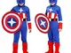 Costume Capitan America Bambino Carnevale Vestito Supereroe Con Maschera Colore Blu (Tagli...