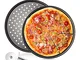 Set da 3 pezzi : 2 Teglie per Pizza Rotonde Forate Antiaderenti, Grigio Acciaio al Carboni...