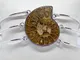 Bracciale bangle in argento con fossile d'ammonite