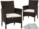 TecTake 2 Pezzi Sedie da Esterno Sedia da Giardino Poli Rattan Poltrona Set + 2 Set di Riv...