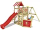 WICKEY Parco giochi in legno SeaFlyer Giochi da giardino con altalena e scivolo rosso, Cas...