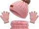 Cappello a Maglia Bambini Invernale Sciarpa Guanti Berretto con PomPom Ragazzi Beanie Scal...