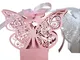 PONATIA 50pcs Farfalla Wedding Baby Cutout Candy Box Favors Gift Box Pearlescent (Rosa)