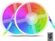 AUELEK - Striscia LED RGB, 10 m, multicolore, 5050 RGB 300 LED, IP65, impermeabile, flessi...