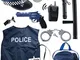 Born Toys 12 Pezzi Costume Polizia per Bambini con Kit di Giochi di Ruolo Giocattolo con D...