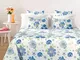 Caleffi 11299, Cotone Panama Samoa Copriletto Estivo per Matrimoniale Letto, Bluette