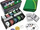 EUROXANTY® Set di Poker e Blackjack | Robusta Scatola di Metallo + Tappetino da Gioco | Fa...