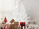 Lanlelin Albero di Natale Bianco 180 cm 700 Rami, 12m Nastro Argento e Fascetta Fermacavo,...