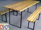 Cilvani Set Tavolo BIRRERIA in Legno 2 PANCHE Pieghevole per Esterno Giardino 220X70 cm