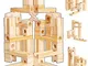 Onshine 60 Pezzi Pista Biglie in Legno Mattoncini Costruzioni per Bambini, Marble Run Gioc...