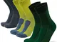 DANISH ENDURANCE Calze da Trekking in Lana Merino Leggera 3 Paia (Grigio, Verde, Giallo, E...