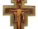 Crocifisso San Damiano da parete stampa su legno bordo oro - 23 x 17 cm