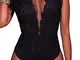 Loalirando Tuta in Tulle e Pizzo Donna Senza Maniche Babydoll Scollo a V Aperto Dietro Tra...