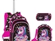 Unicorno Zaino Trolley Ragazze Set da 3 pezzi, Zaino Ruote Scuola Elementare Borsa Trolley...