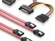 deleyCON Set di Cavi SATA con 2 Cavi SATA III con Connettore Dritto + Y Cavo Adattatore di...