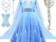 Tacobear Vestito Elsa Frozen Bambina con Elsa Parrucca Corona Bacchetta Magica Collana Bra...