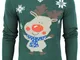 Merry Xmas Maglione Invernale Uomo con Motivo Nordico Natalizio (Rudolf (Evergreen)) S