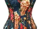 KUOSE Corsetto da Donna in Tessuto Jacquard Steampunk a Spirale con Stecche in Acciaio Blu...