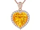 Uloveido giallo citrino topazio in argento Sterling collana con ciondolo, cuore innamorato...