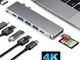 XYC EC HUB USB C, Adattatore USB C con HDMI 4K, Thunderbolt 3, 3 USB 3.0, USB-C Port, Lett...