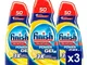 Finish Detersivo Lavastoviglie All in 1 Max Powergel, Limone, 3 x 1000 ml, 150 Lavaggi