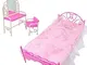 E-TING Rosa Bed Dressing Table & Chair Set Per Barbies Dolls Mobili Camera Da Letto