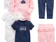 Simple Joys by Carter's - Set composto da 6 body a maniche corte e pantaloni ,Pink/Navy Ru...