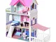 homcom Casa delle Bambole in Legno per Bambini a 3 Piani, da 3 Anni in su, 12 Accessori