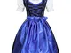 Gaudi-Leathers Bavarese Dirndl Set Nero con Blu 3 Pezzi Costume Tipico Tirolese per Oktobe...