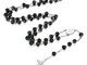 Flongo Collana di Cristo Rosario Ematite Pietra Nera Perline Ciondolo Croce Lunga Perline...
