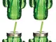 BarCraft Tropical Chic-Set di 4 barattoli in Vetro con Cannuccia, 400 ml, Verde, 6.5 x 10....