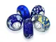 Blue Flower Foil Murano Glass Mix Set of 5 Sterling Silver Spacer Bead Fits European Charm...