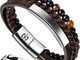 MEGAMUS Bracciale Uomo, Pelle Classico Cuoio Braccialetto, Perline Bracciale intrecciato M...