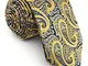 shlax&wing Cravatta da uomo Giallo Blu Paisley Seta Magra 6cm