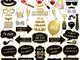 HOWAF 48 PCS 80 Anni Compleanno Photo Booth Props Foto Booth, 80 Anni Nero e Faux Oro Comp...