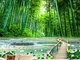 Carta da parati Parete fotografica 3D Foresta di bambù Ponte di legno Paesaggio naturale G...