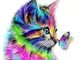 Stampa DIY Diamond Painting, Gatto Colorato e Farfalla Full Area Quadrato In Resina Baston...