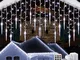 Geemoo Cascata Luci da Esterno, 9M 360 LED Tenda Luminosa Natale Con 60 Ghiaccioli, Luci N...