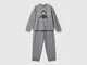 Benetton, Pigiama In Cotone Stretch, Grigio Scuro, Bambini